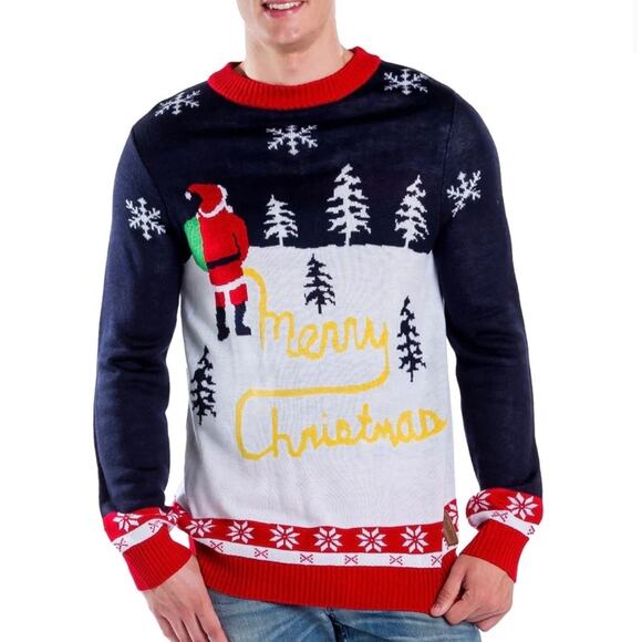 TIPSY ELVES Santa Yellow Snow Ugly Christmas Sweater Medium M - Picture 1 of 10
